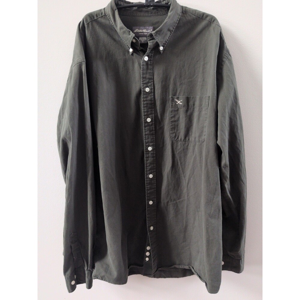 Eddie Bauer Shirt Men's Tall XL Green Cotton Button Up Collared Long Sleeve